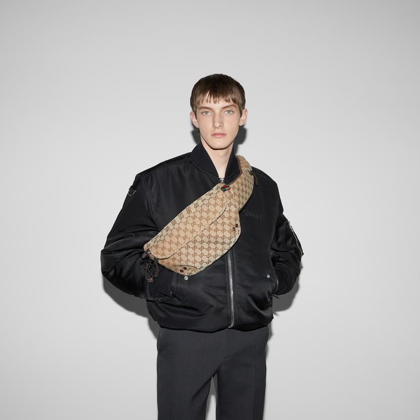 Gucci Small GG Belt Bag Beige And Dark Brown For Men 12.6in/32cm 804262 FADUK 9853