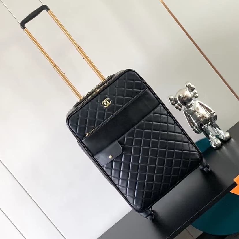 Chanel Quilted Suitcase Black For Women 19.7in/50cm