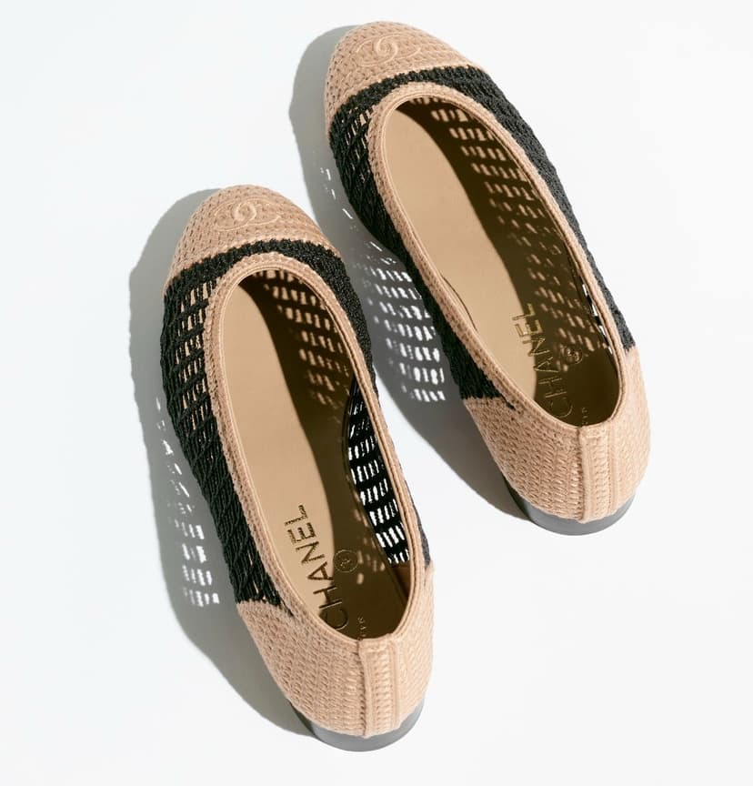 Chanel Raffia Ballet Flats Black/Beige For Women G46352-B19806-NAFBB