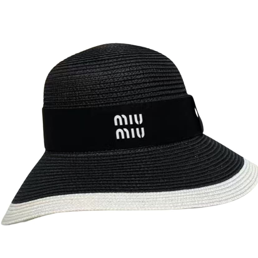 Miu Miu Wide Brim Sun Hat Raffia Black For Women 57cm/22.4in