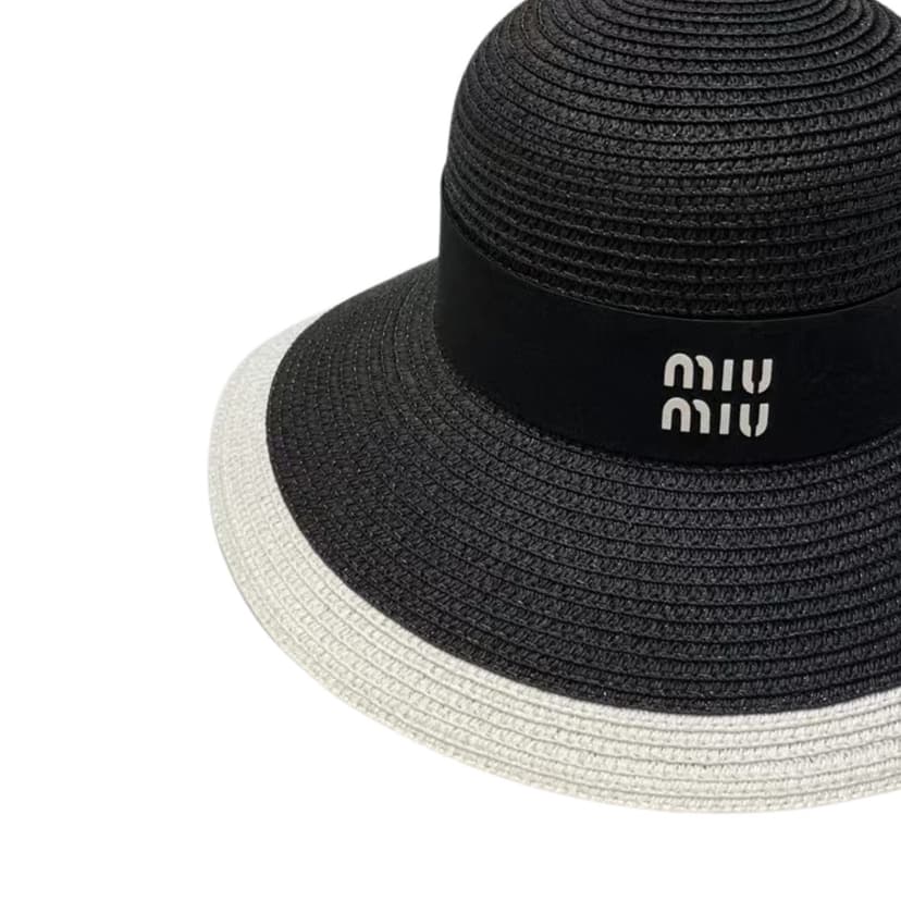 Miu Miu Wide Brim Sun Hat Raffia Black For Women 57cm/22.4in