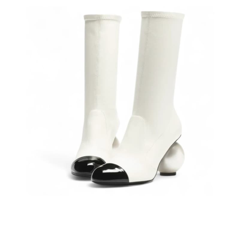 Chanel Mid-Calf Boots White/Black For Women G46776-B22203-U4187