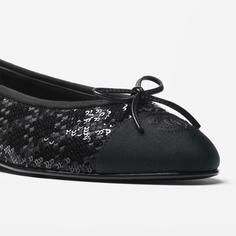 Chanel Sequins Ballet Flats Black For Women G02819-B21768-94305