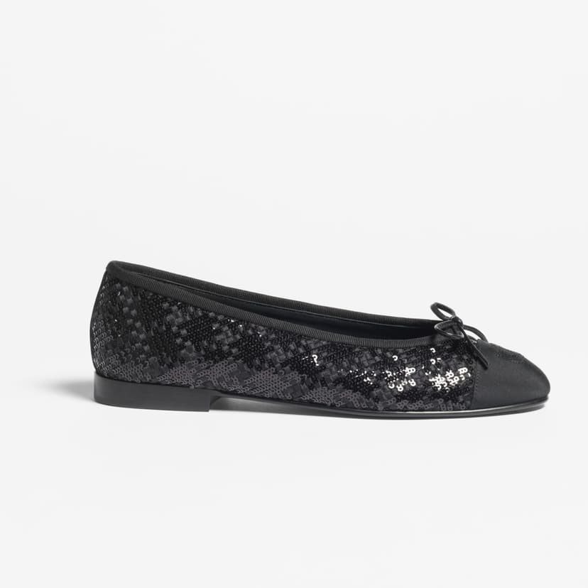 Chanel Sequins Ballet Flats Black For Women G02819-B21768-94305