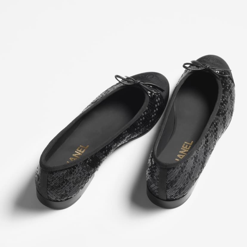Chanel Sequins Ballet Flats Black For Women G02819-B21768-94305