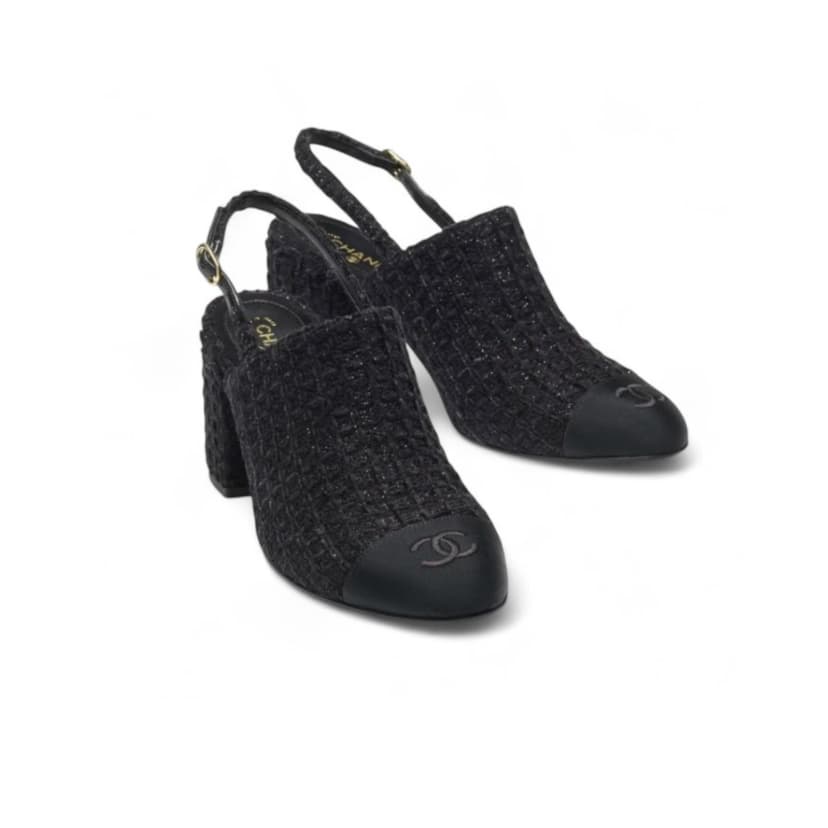 Chanel Tweed Slingbacks Black For Women G46865-B22418-94305