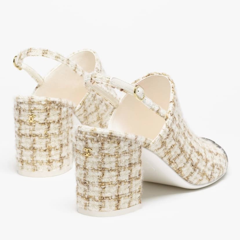 Chanel Tweed Slingbacks Beige/Gold For Women G46865-B22422-U4537