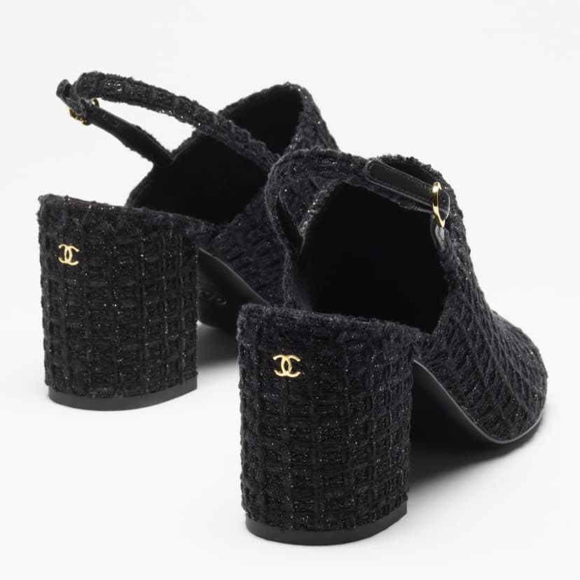 Chanel Tweed Slingbacks Black For Women G46865-B22418-94305