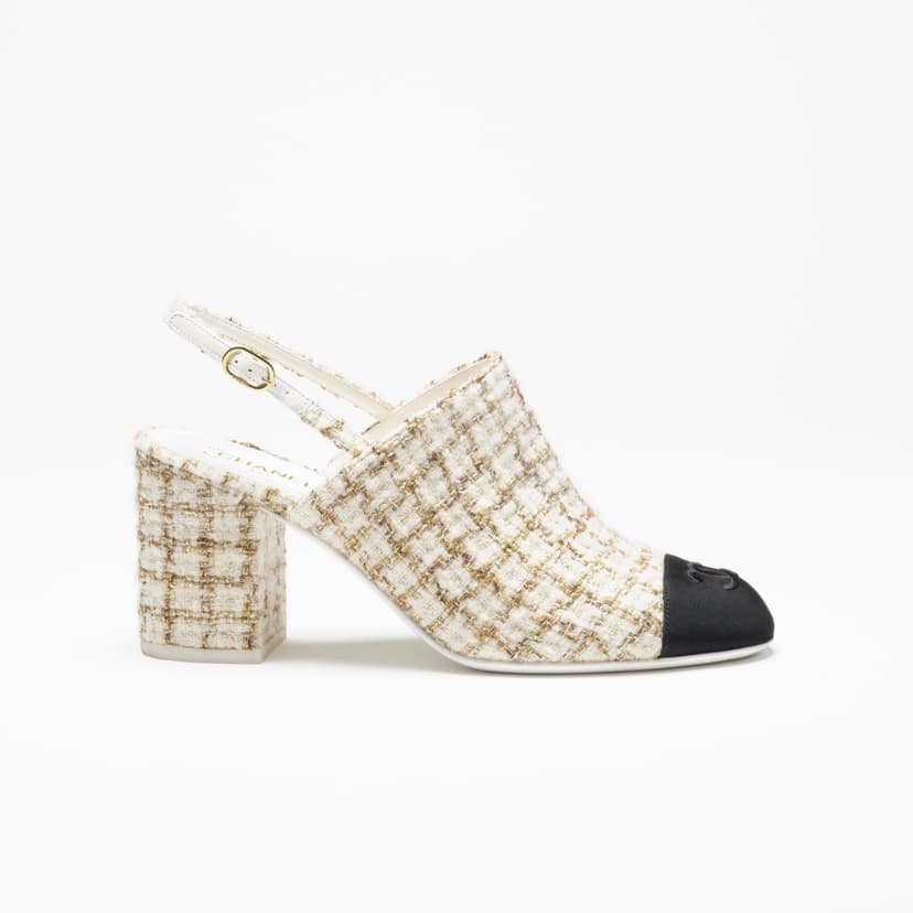 Chanel Tweed Slingbacks Beige/Gold For Women G46865-B22422-U4537