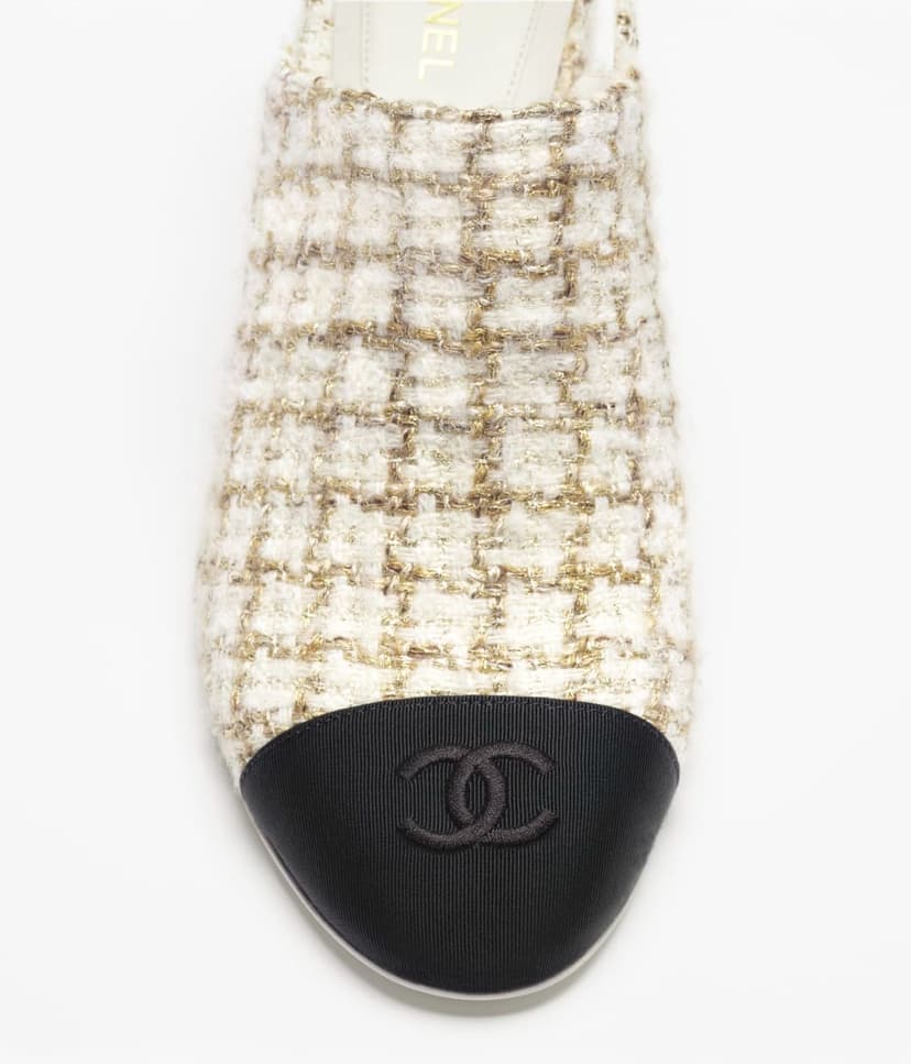 Chanel Tweed Slingbacks Beige/Gold For Women G46865-B22422-U4537