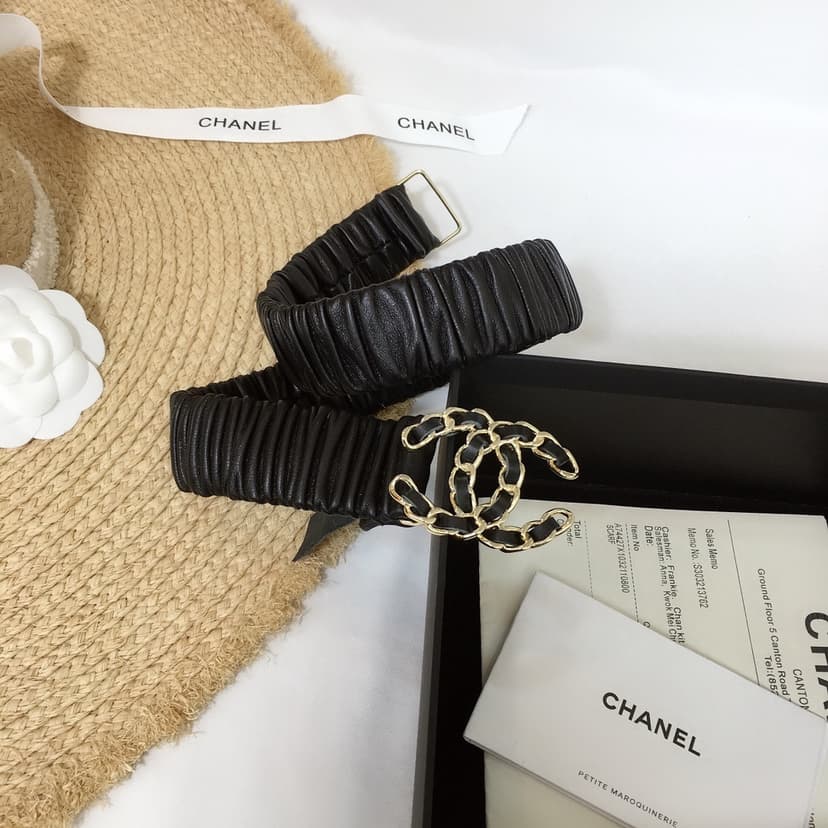 Chanel Belt With Double C Buckle Black Gold-Tone Metal and Strass Women Belt