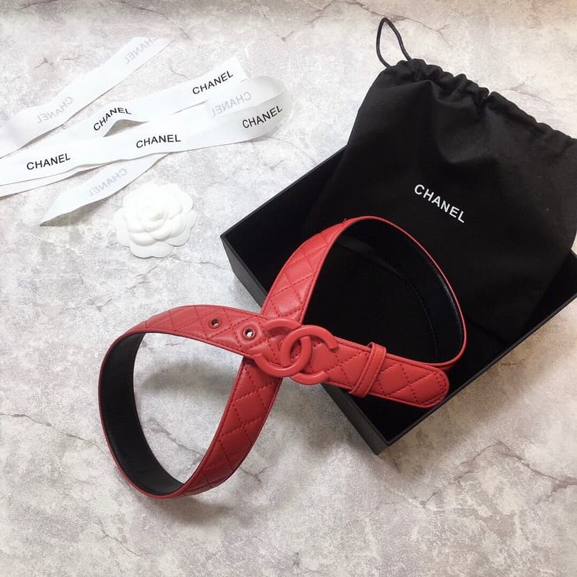Chanel Belt Quilted With Double C Buckle Red With Red Hardware Women Belt