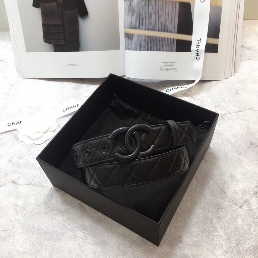 Chanel Belt Quilted With Double C Buckle Black With Black Hardware Women Belt