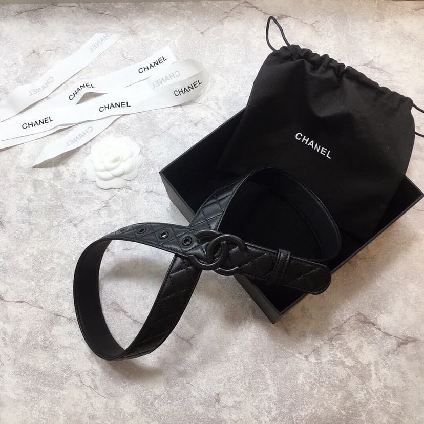 Chanel Belt Quilted With Double C Buckle Black With Black Hardware Women Belt