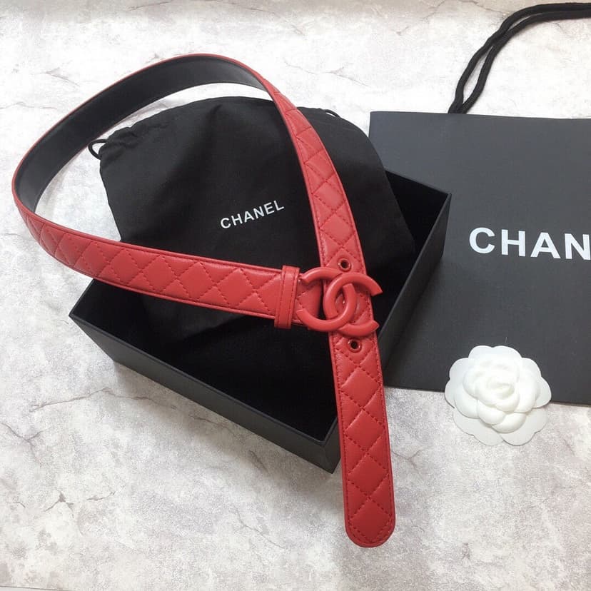 Chanel Belt Quilted With Double C Buckle Red With Red Hardware Women Belt
