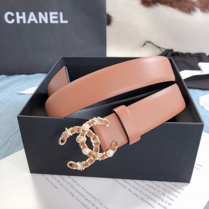 Chanel Belt With Double C Buckle Light Orange Gold Toned Hardware Women Belt