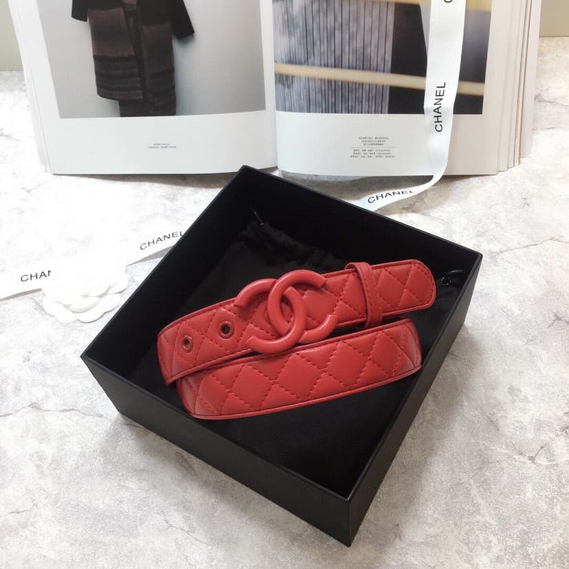 Chanel Belt Quilted With Double C Buckle Red With Red Hardware Women Belt