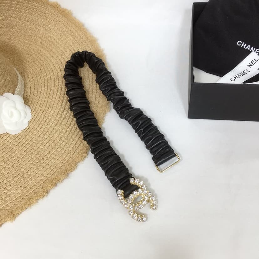 Chanel Belt With Double C Buckle Black With Gold-Toned Metal and Strass Hardware Women Belt