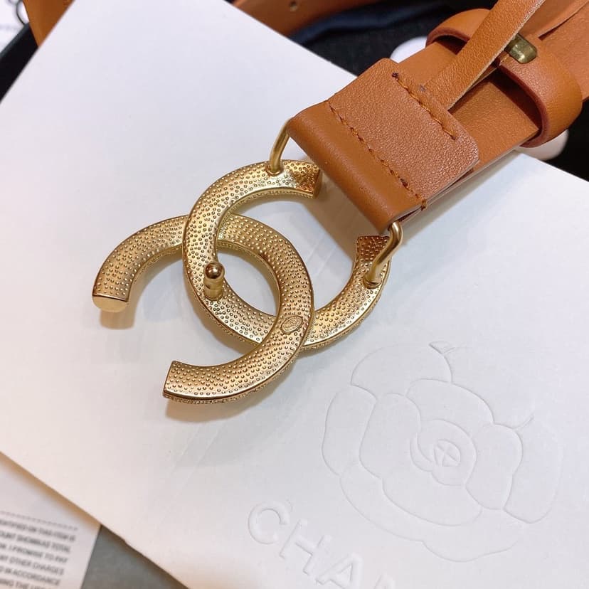 Chanel Brown Belt With Double C Buckle Gold-Toned and Strass Metal Women Belt