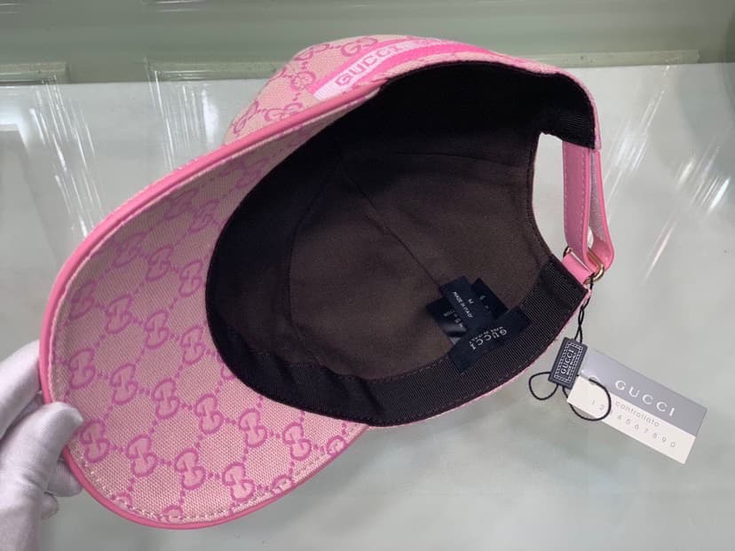 Gucci Original GG Canvas Baseball Hat With Web Pink GG Hat