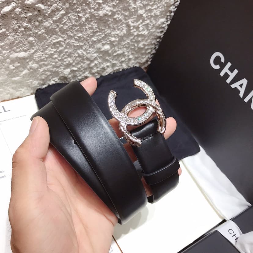 Chanel Black Belt With Double C Buckle Silver-Toned Metal Women Belt