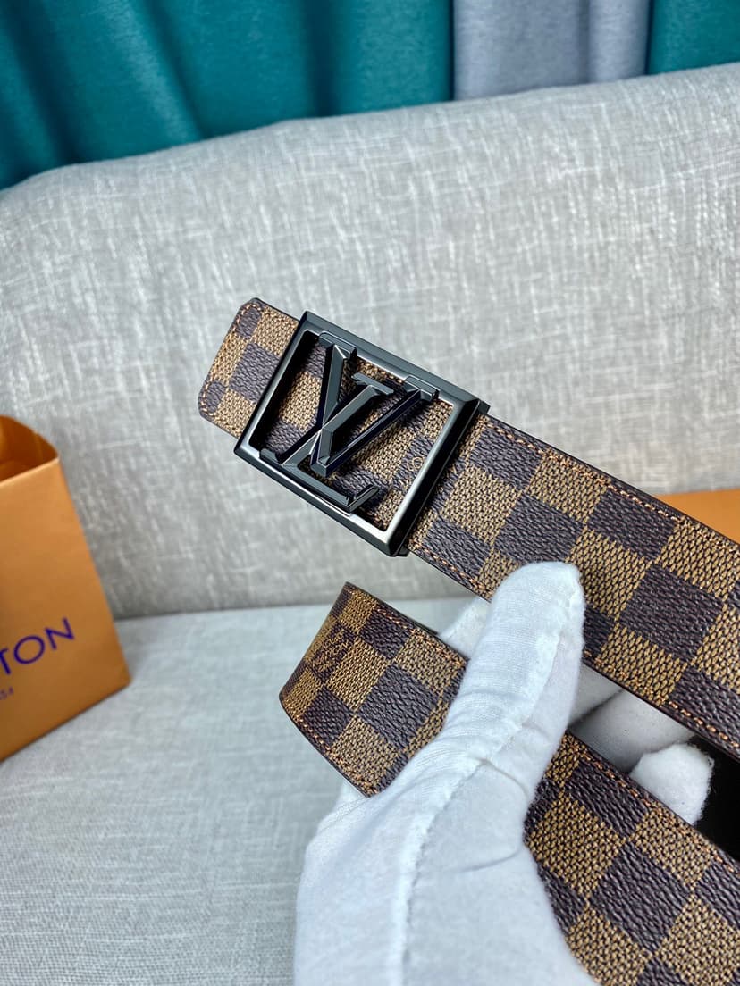 Louis Vuitton Pyramide Frame Initiales Reversible LV Belt Damier Cobalt Brown Canvas LV Men Belt