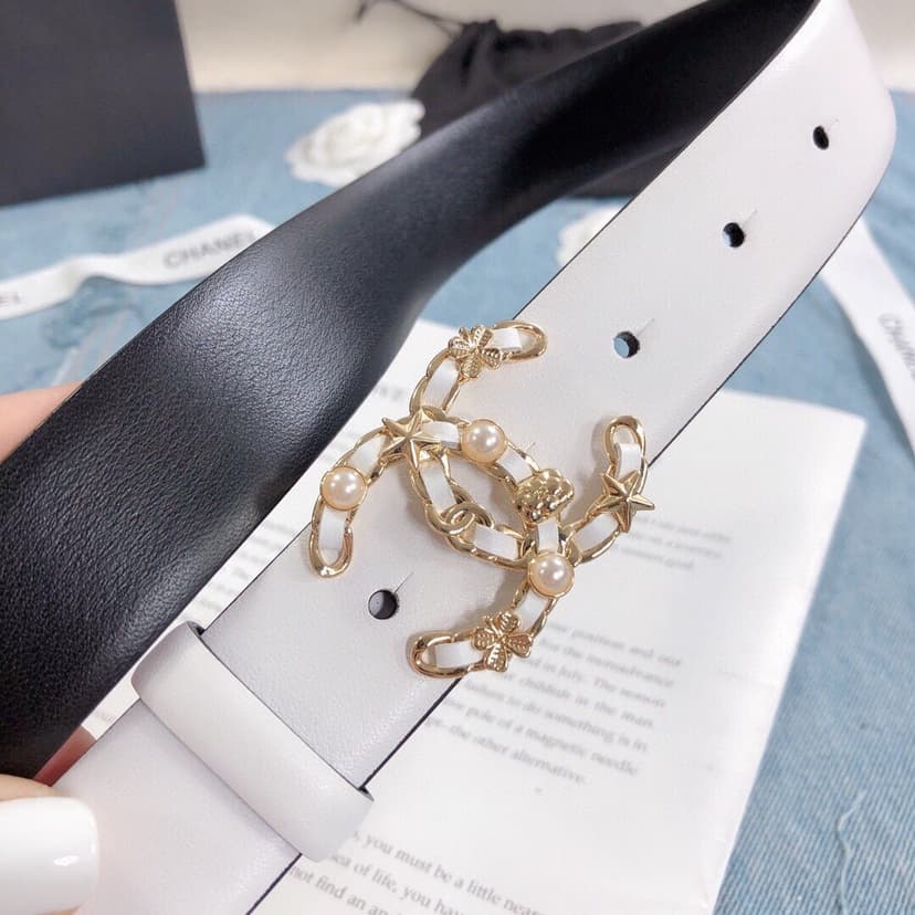 Chanel Belt With Double C Buckle White Gold Toned Hardware Women Belt