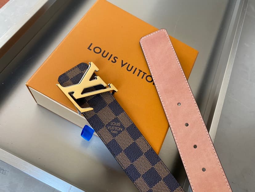 Louis Vuitton Initiales Reversible LV Belt with Damier Ebene Canvas Gold Toned Hardware LV Women Belt