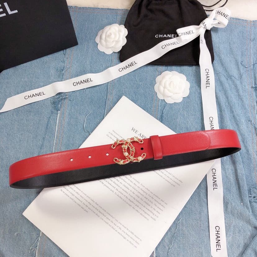 Chanel Belt With Double C Buckle Red Gold Toned Hardware Women Belt