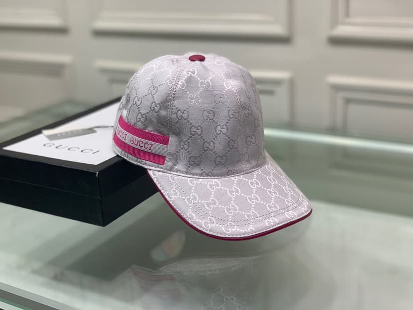 Gucci Original GG Canvas Baseball Hat With Web Pink GG Hat