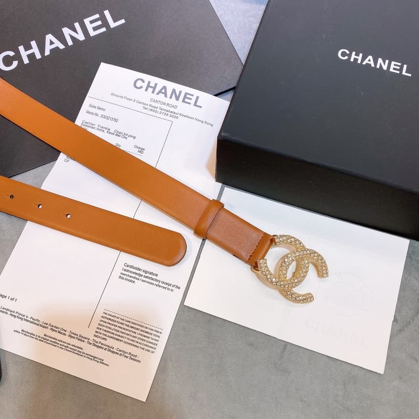 Chanel Brown Belt With Double C Buckle Gold-Toned and Strass Metal Women Belt