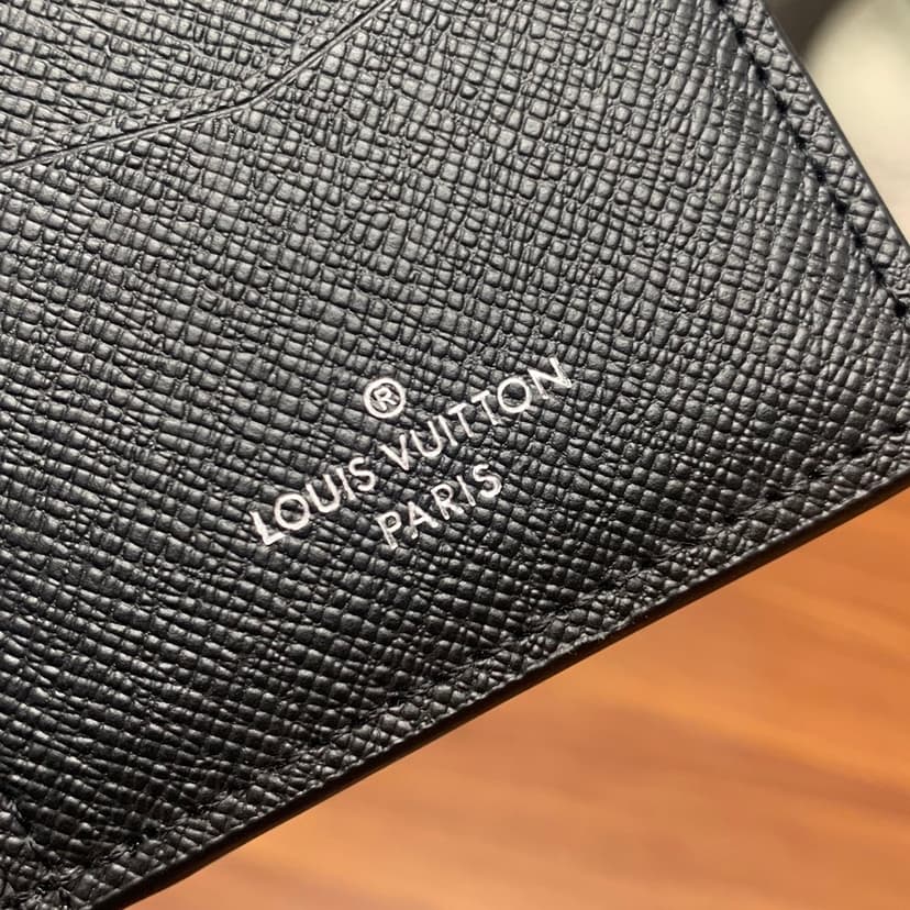 Louis Vuitton Pocket Organiser Taiga Black For Men, Men's Wallet 4.3in/11cm LV M30283