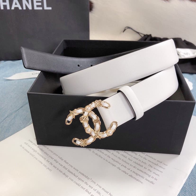 Chanel Belt With Double C Buckle White Gold Toned Hardware Women Belt