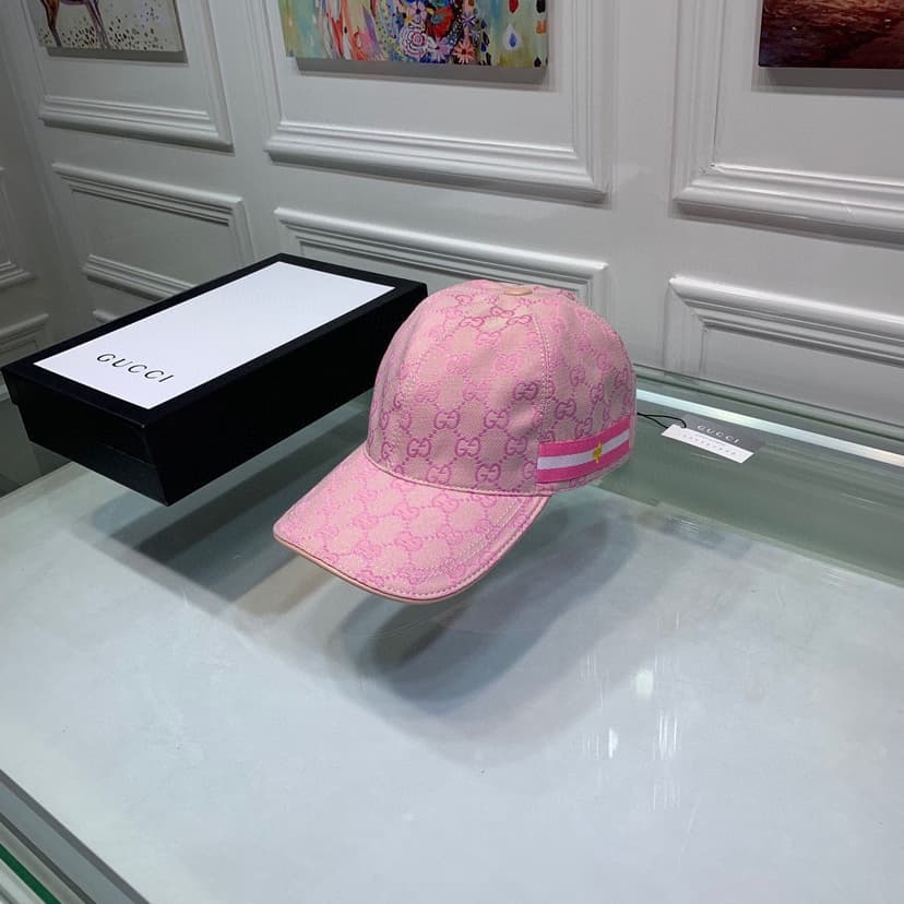 Gucci Original GG Canvas Baseball Hat With Web Pink GG Hat