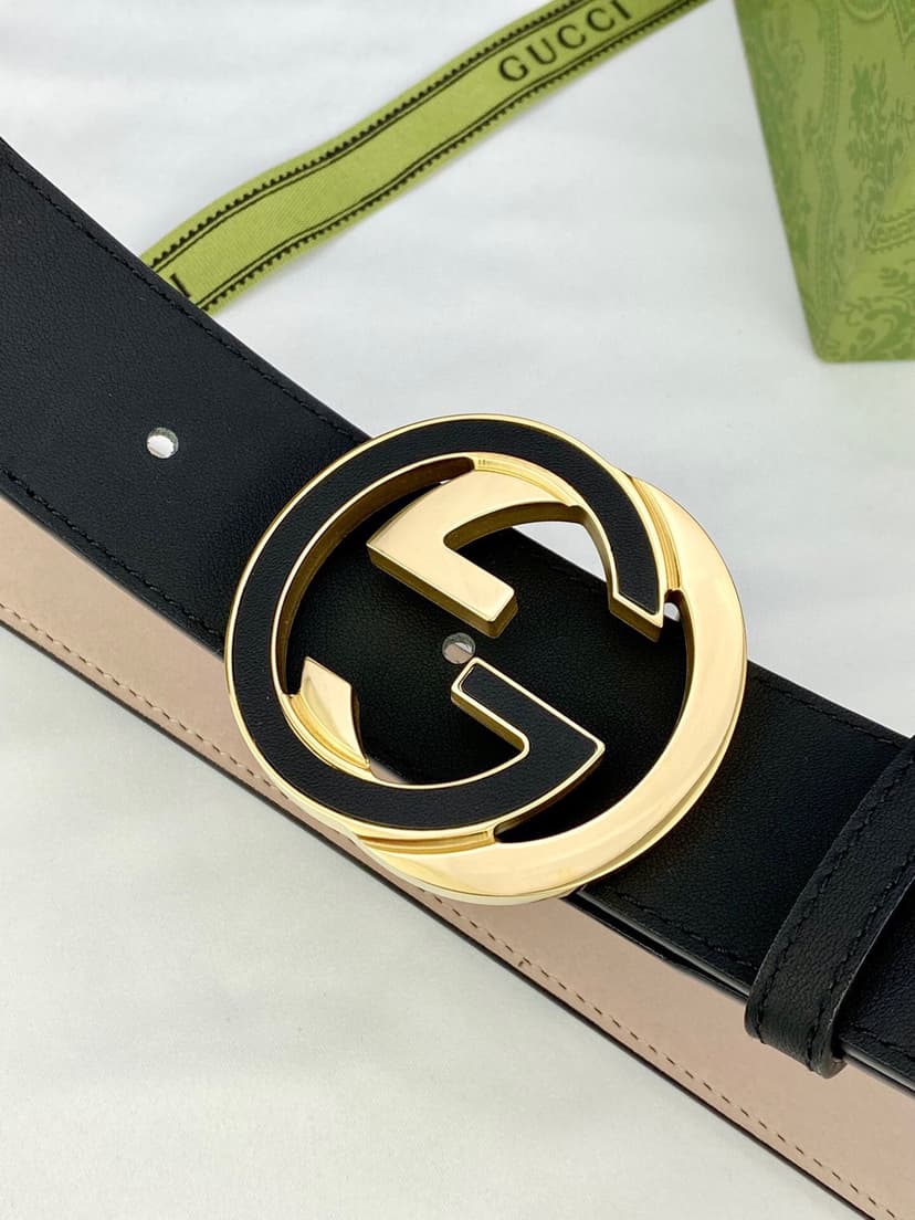 Gucci GG Supreme Belt With Interlocking G Buckle Beige/Ebony GG Supreme And Black For Women, Women Belt