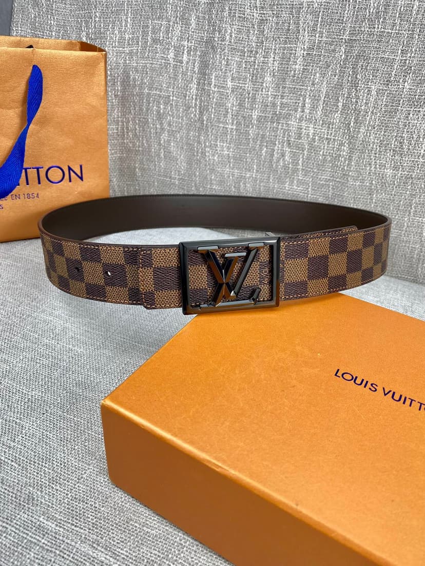 Louis Vuitton Pyramide Frame Initiales Reversible LV Belt Damier Cobalt Brown Canvas LV Men Belt