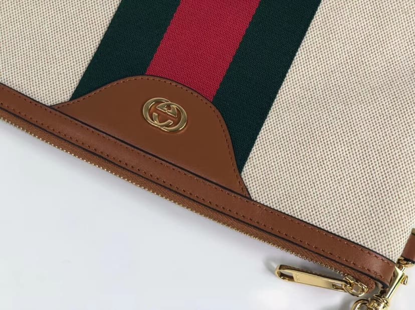 Gucci Vintage Canvas Pouch Beige Green Red Stripe For Men, Men's Pouch 11.5in/29cm GG