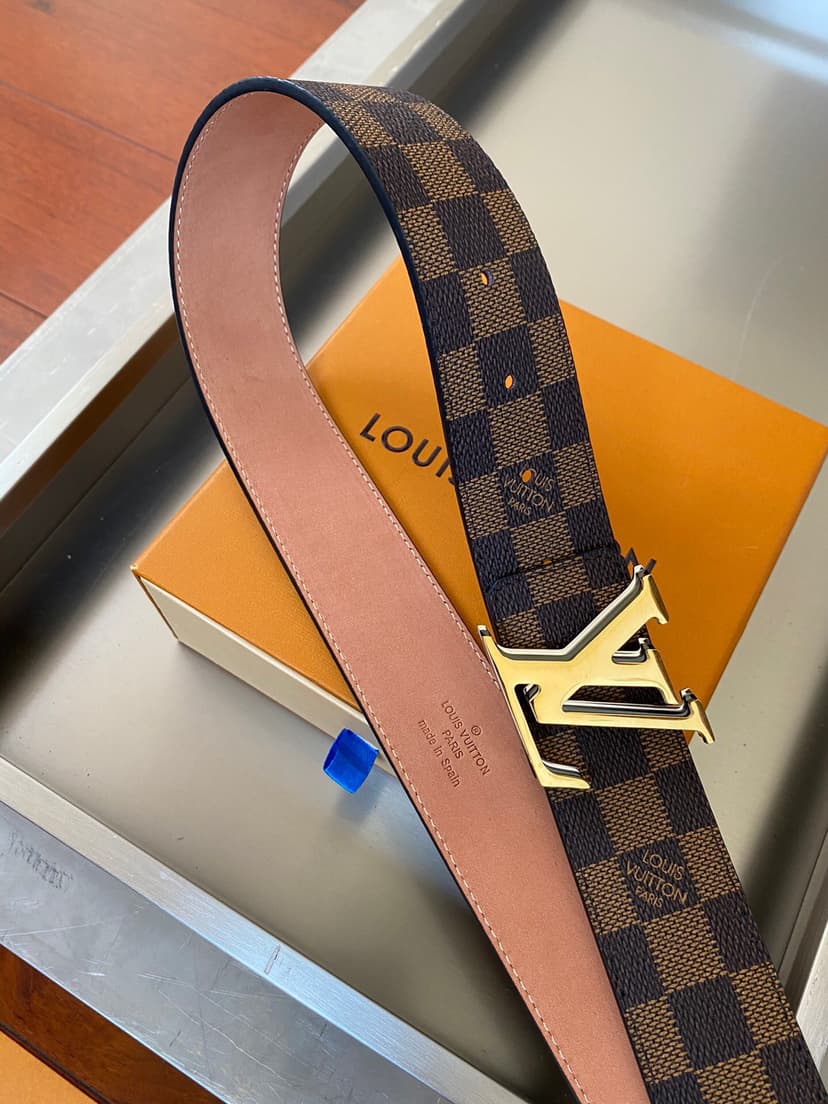 Louis Vuitton Initiales Reversible LV Belt with Damier Ebene Canvas Gold Toned Hardware LV Women Belt