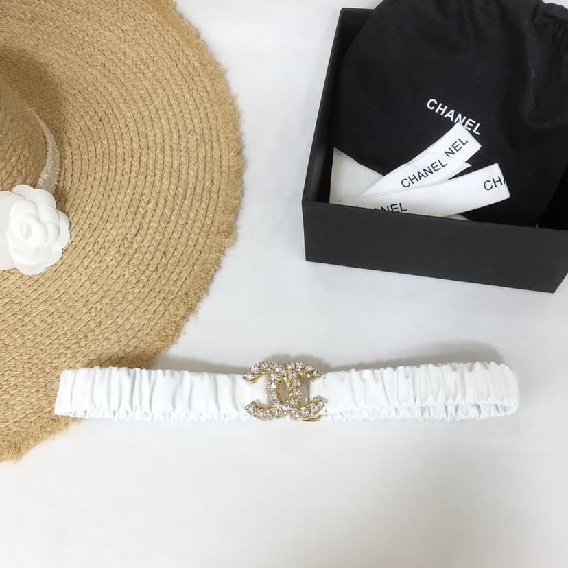 Chanel Belt Velvet White With Double C Buckle Gold-Toned and Strass Hardware Women Belt