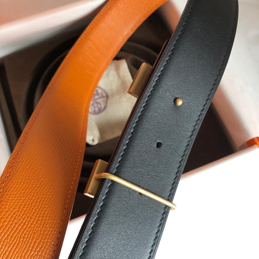 Hermes Mini Constance Guillochee Belt Buckle &amp; Reversible Orange For Women, Women Belt