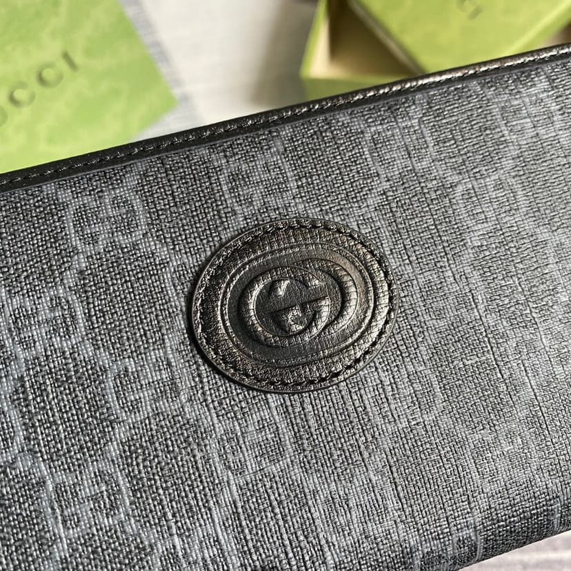 Gucci Ophidia GG Zip Around Wallet With Interlocking G Black For Men 8in/19cm GG