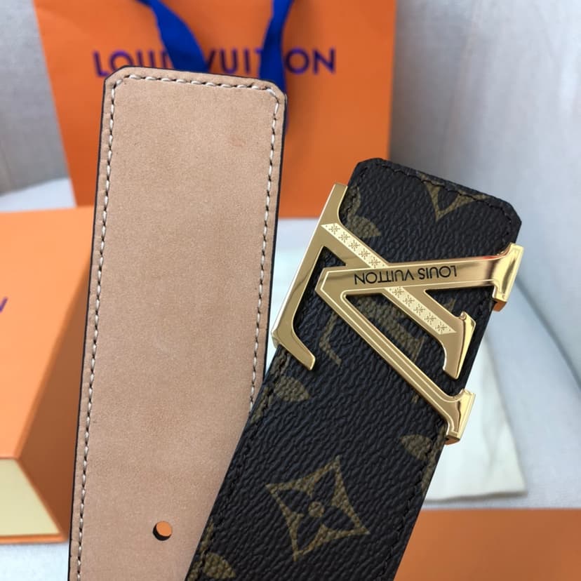 Louis Vuitton Initiales LV Belt Monogram Canvas Gold Toned Hardware, LV Women Belt