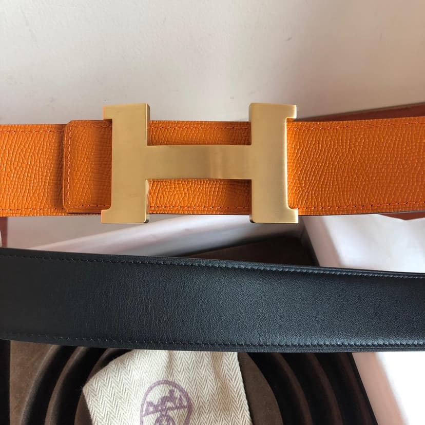 Hermes Mini Constance Guillochee Belt Buckle &amp; Reversible Orange For Women, Women Belt