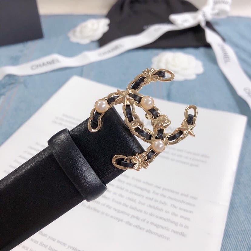 Chanel Belt With Double C Buckle Black Gold Toned Hardware Women Belt