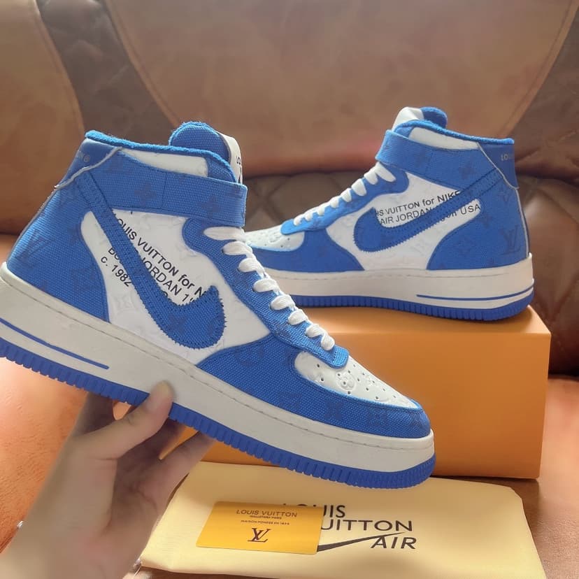 Louis Vuitton And Nike “Air Force 1” By Virgil Abloh White/Blue For Men, Men’s Shoes