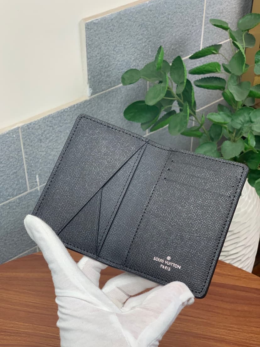 Louis Vuitton Pocket Organiser Taiga Black For Men, Men's Wallet 4.3in/11cm LV M30283