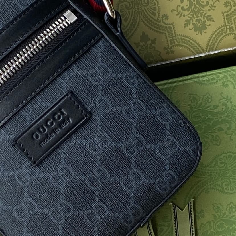 Gucci GG Messenger Bag Black/Grey GG Supreme Canvas A Material With Low Environmental Impact With Black 682357 K5RLN 1095