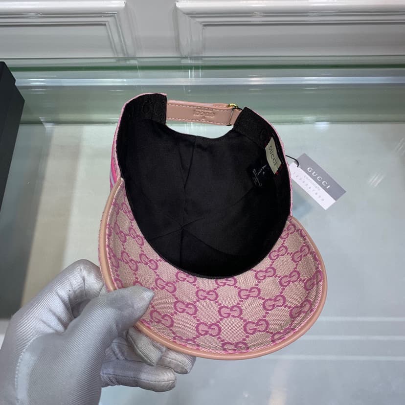 Gucci Original GG Canvas Baseball Hat With Web Pink GG Hat