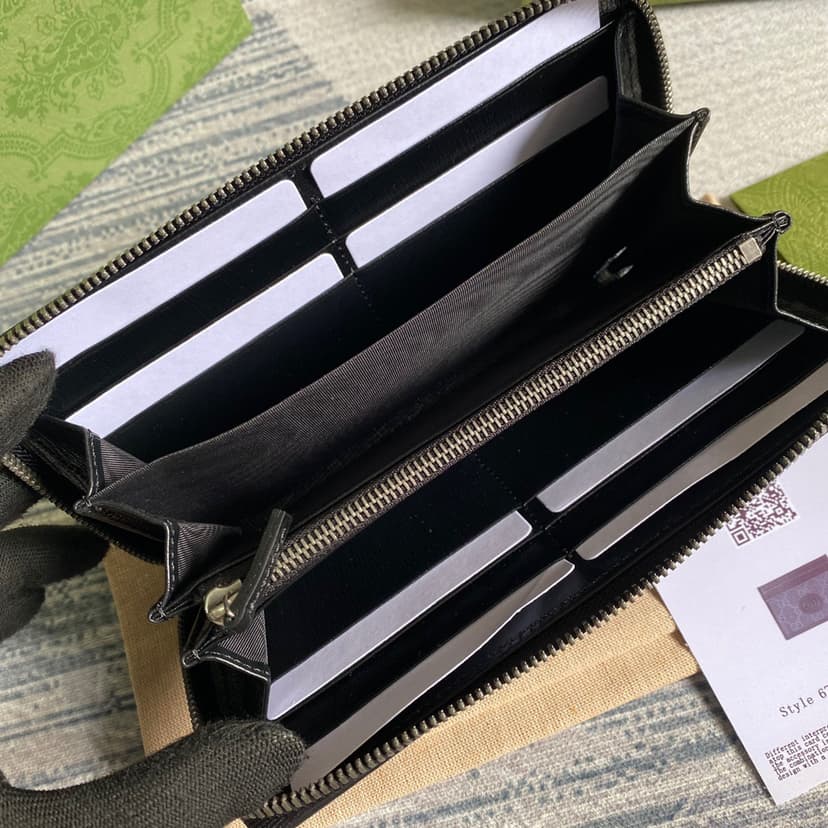 Gucci Ophidia GG Zip Around Wallet With Interlocking G Black For Men 8in/19cm GG