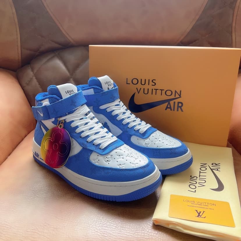 Louis Vuitton And Nike “Air Force 1” By Virgil Abloh White/Blue For Men, Men’s Shoes